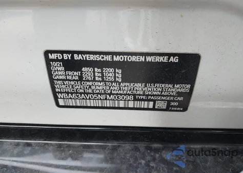 2022 BMW 430I Gran Coupe z USA, uszkodzony, nr VIN WBA63AV05NFM03098